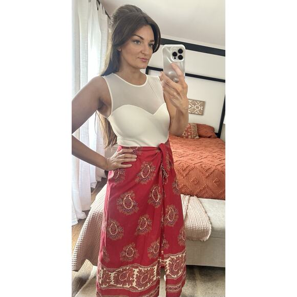 Vintage 90’s Liz Claiborne Size 12 100% Cotton Red Paisley Beaded Wrap Maxi - Picture 1 of 10